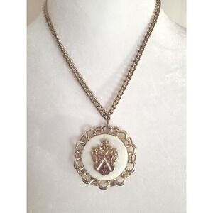 Coat Of Arms Gold tone 16" Pendant Necklace Raised Shield Crest Three Keys [277]
